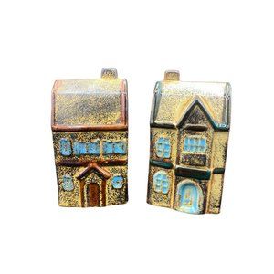 Set of 2 Vintage House Piggy Bank 1970's Pottery